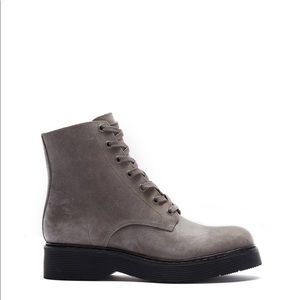 VINCE GRAY SUEDE MONASTIR COMBAT BOOTS